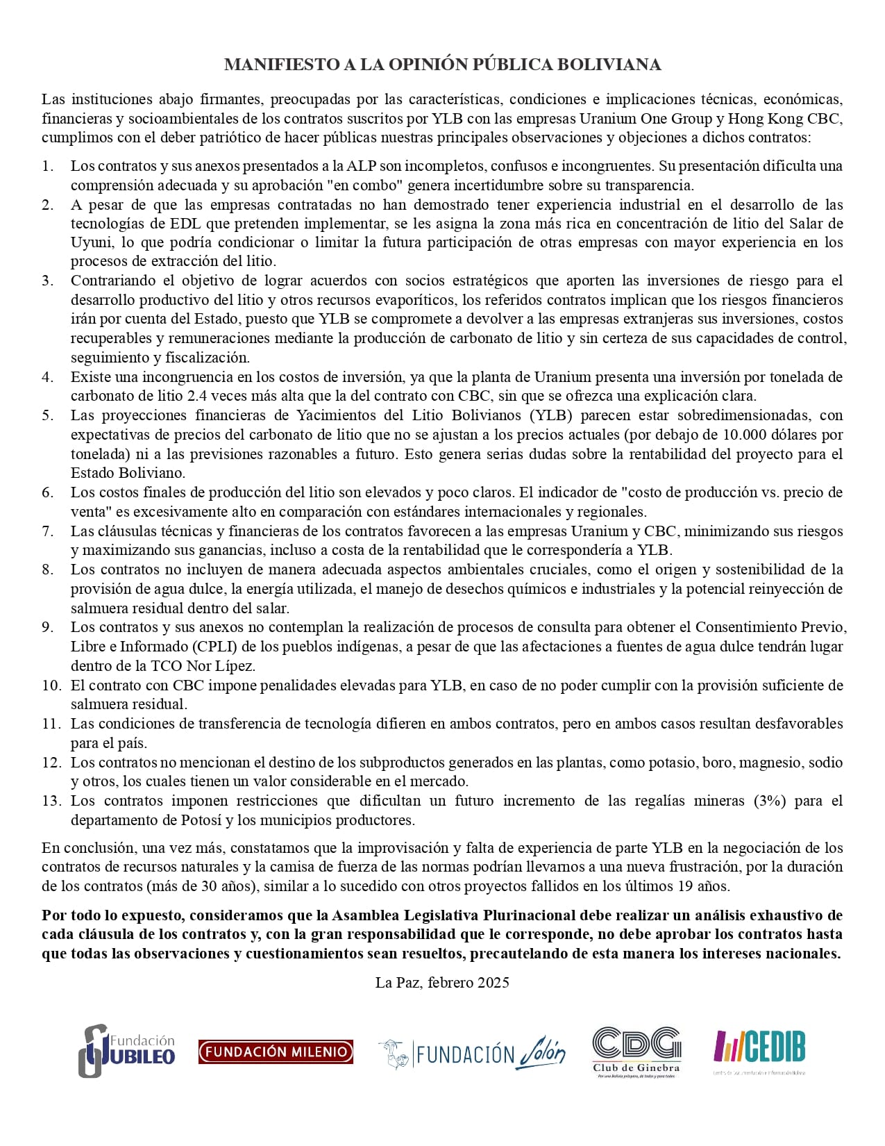 Manifiesto a la opinion publica
